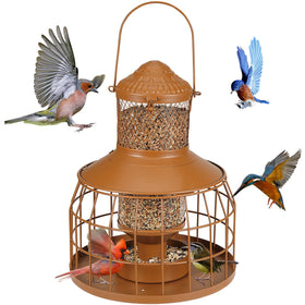 DTEPFUEN squirrel-proof feeder top view shows sturdy metal lid for weatherproof feeding