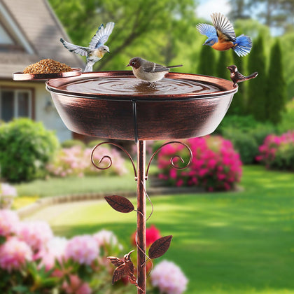 DTNESS birdbath on tall iron stand enhances outdoor appeal with durable support.