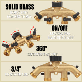 DTRK brass hose splitter lever controls for easy flow adjustment during watering
