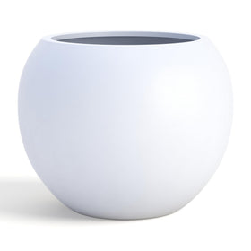 DTY Premium Mt Sherman fiberstone sphere planter closeup showing durable white finish.