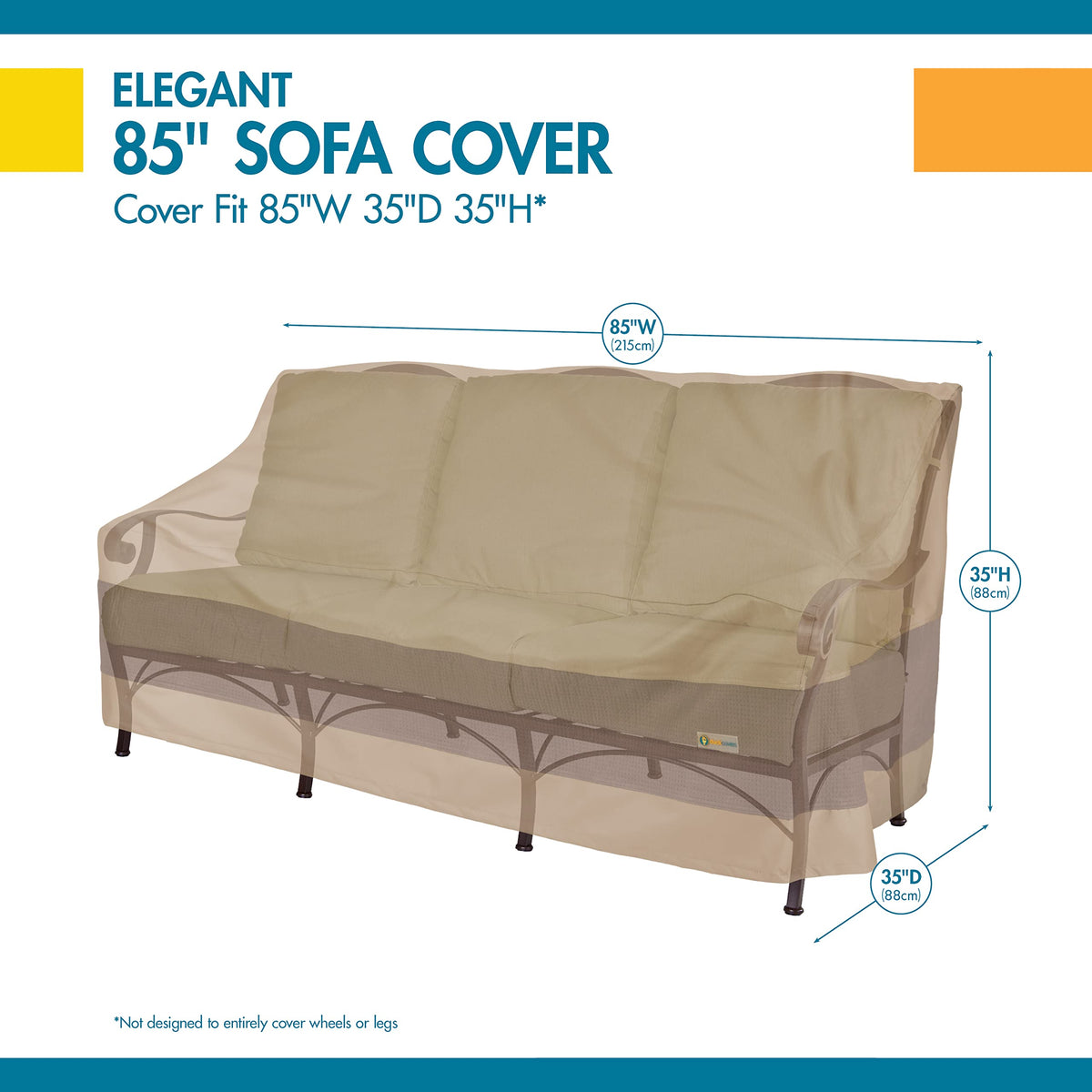 Duck Covers Elegant fits standard outdoor sofas at 85W x 35D x 35H