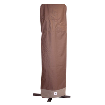 Duck Covers Ultimate Waterproof 101-inch offset umbrella cover protecting a patio from rain and sun