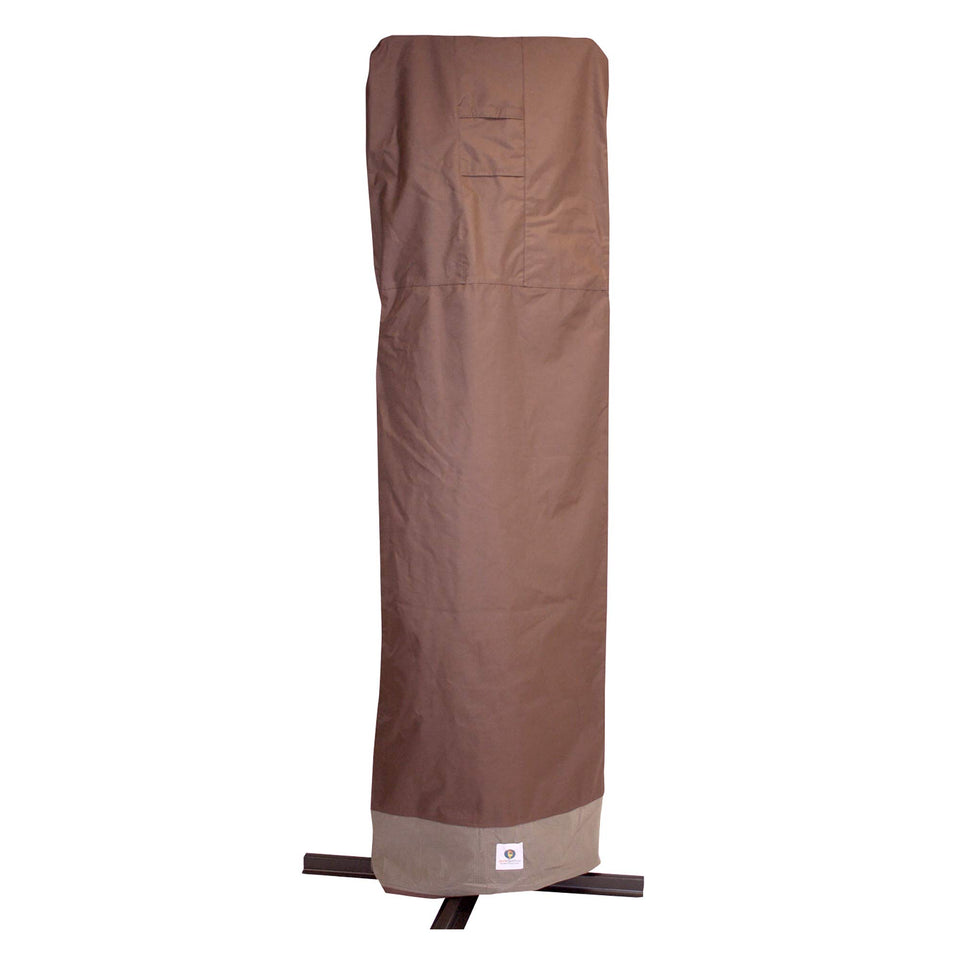 Duck Covers Ultimate Waterproof 101-inch offset umbrella cover protecting a patio from rain and sun