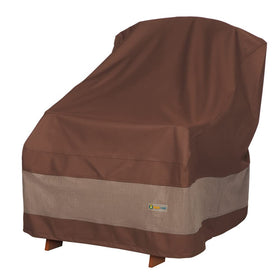 Duckcovers Ultimate waterproof Adirondack cover front view protecting chair on a deck