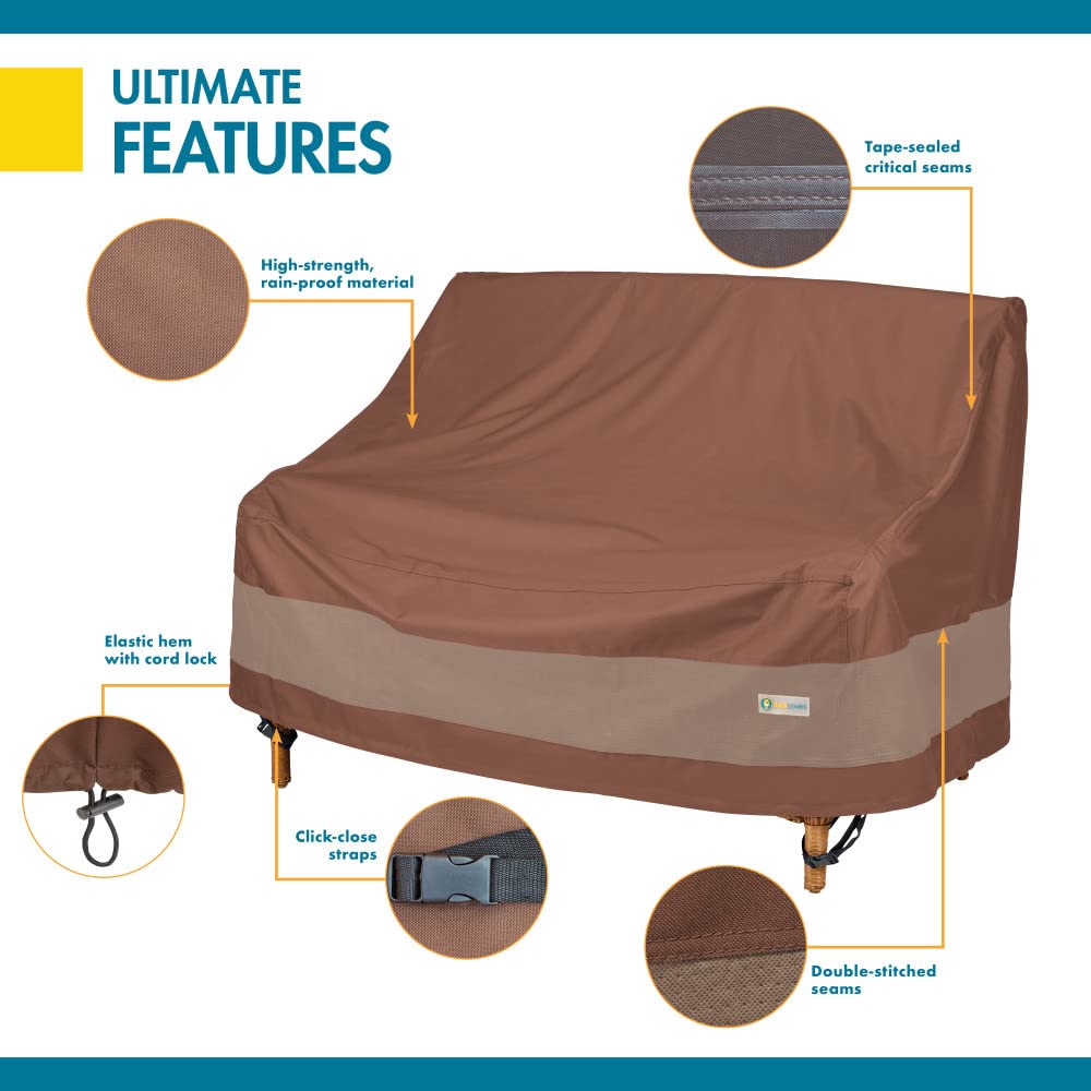 Duck Covers ULV603535 in use on a loveseat outdoors withstands wind and rain.