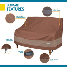 Duck Covers ULV603535 in use on a loveseat outdoors withstands wind and rain.