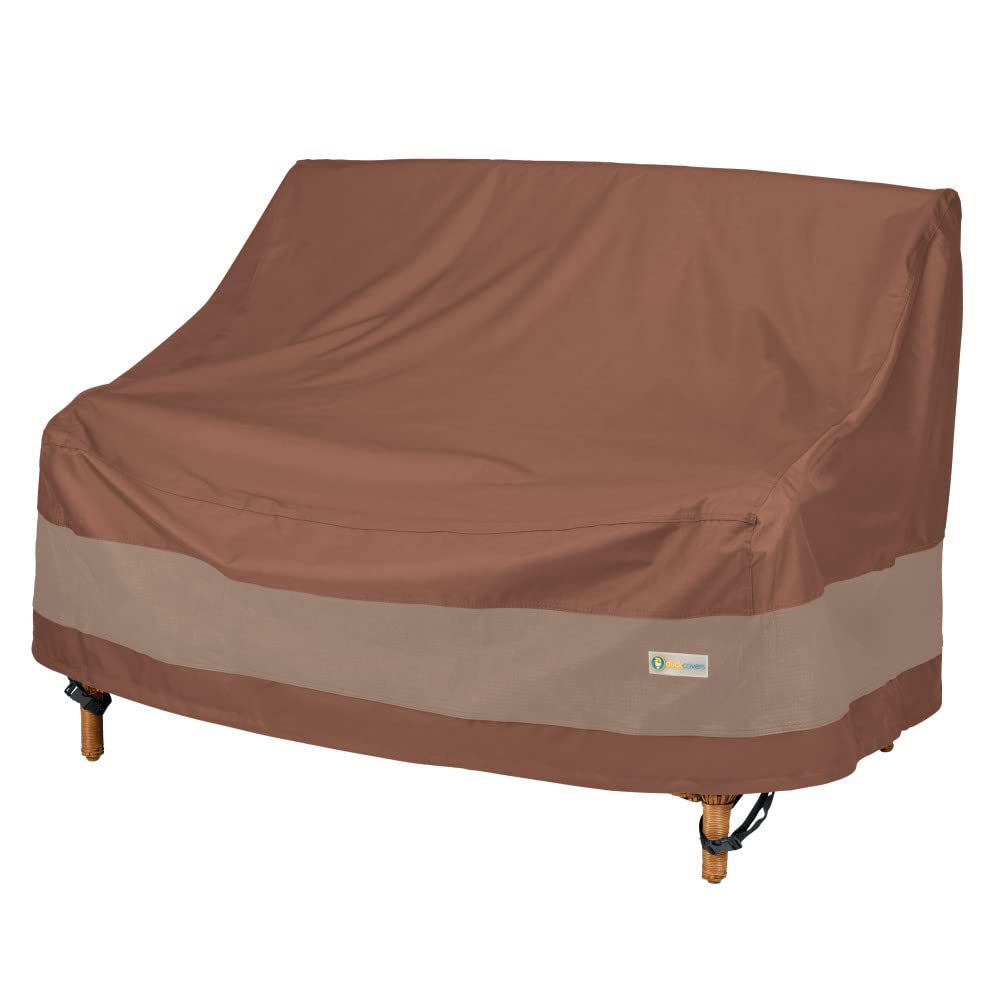 Duck Covers ULV603535 Ultimate Loveseat Cover front view protects furniture from rain and sun.