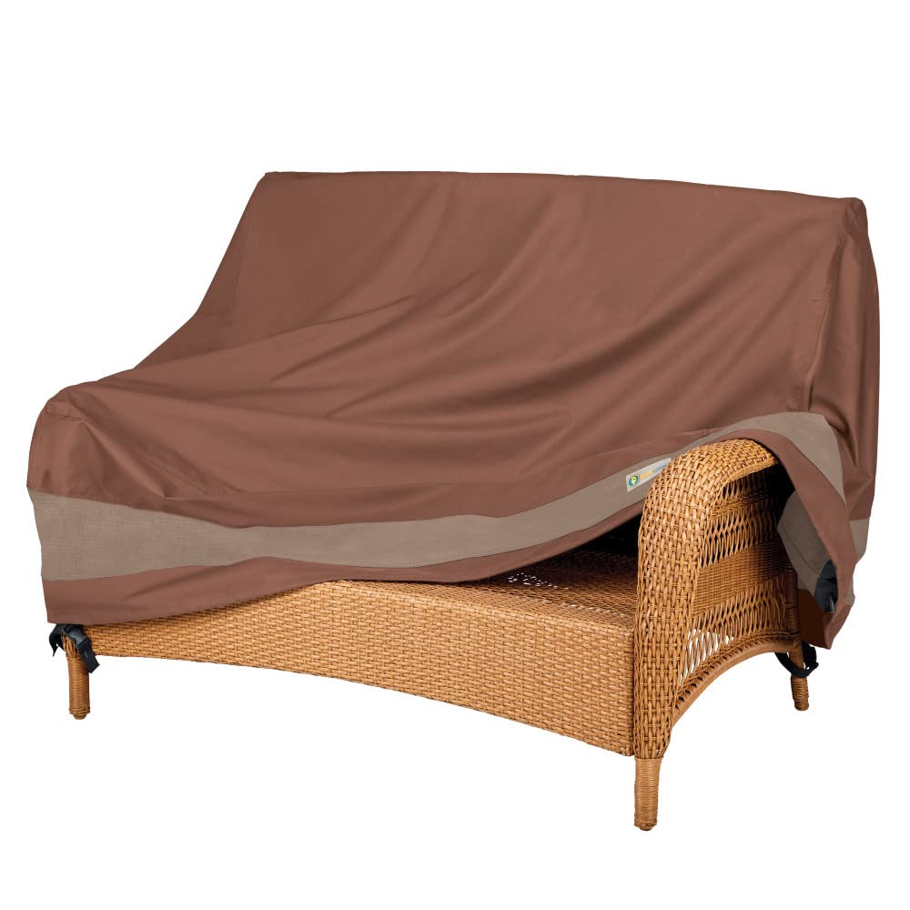 Duck Covers ULV603535 Ultimate Loveseat Cover side view shows durable, weatherproof fabric.