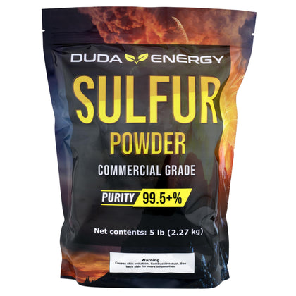 Duda Energy sulfur powder bag for soil pH adjustment and industrial applications.