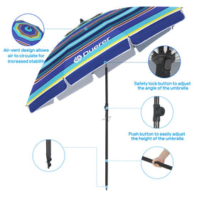 Duerer beach umbrella ground plug ensures stability in sand or soil.