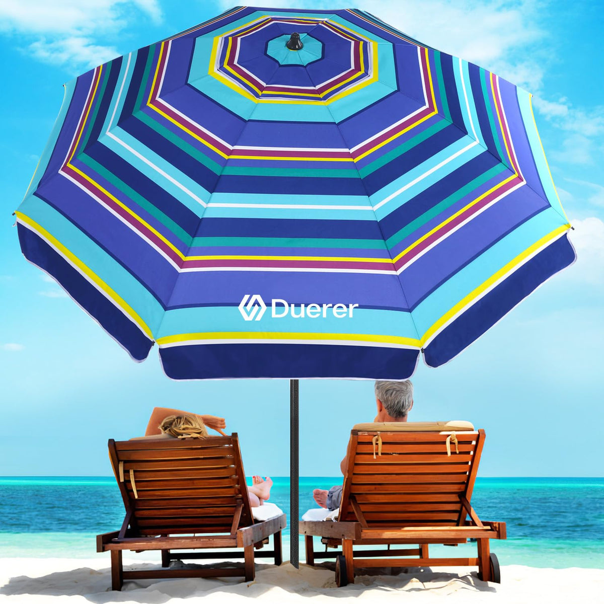 Duerer beach umbrella tilt for precise sun positioning on the sand.