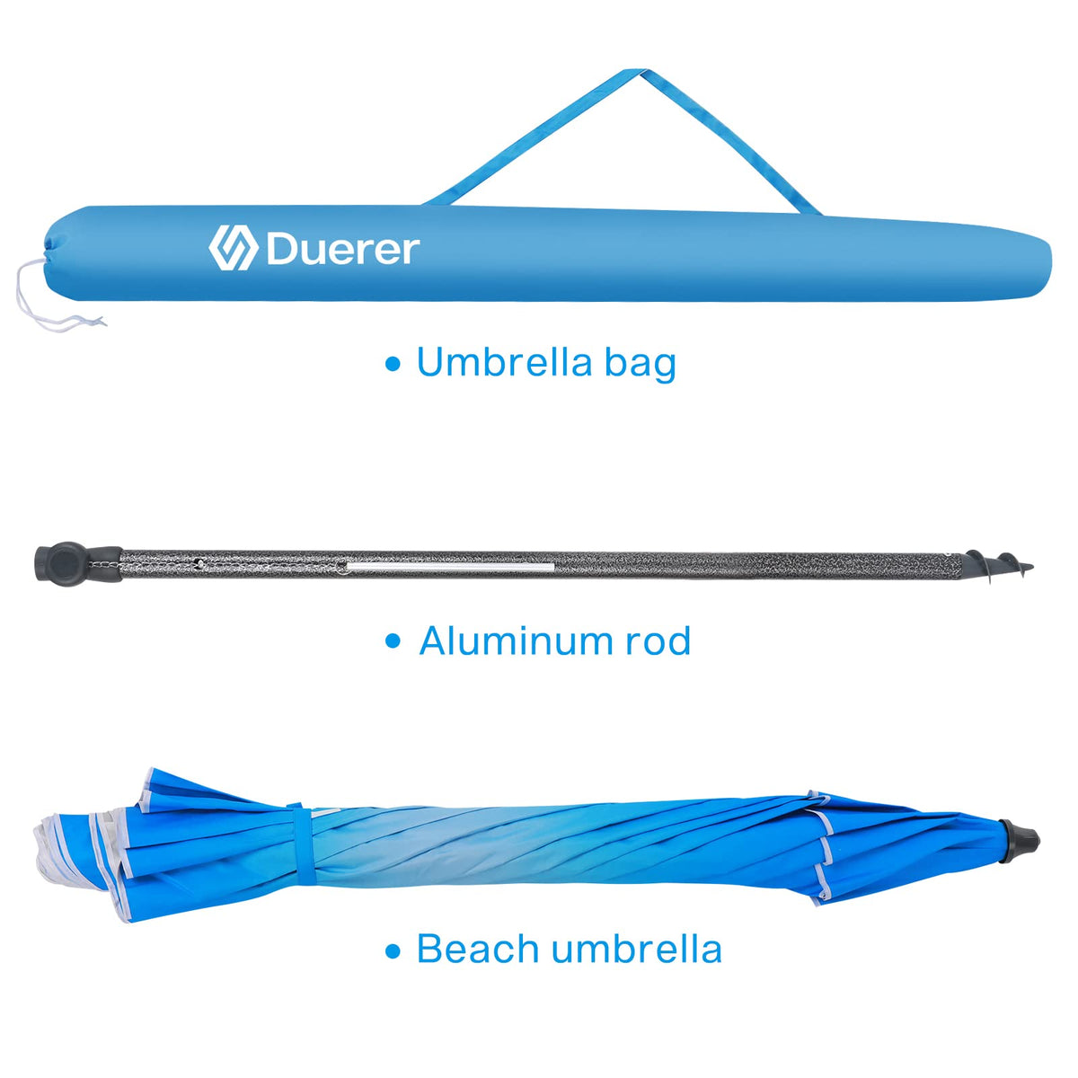 Duerer Beach Umbrella silver UV coating inside protects from harsh sun exposure.
