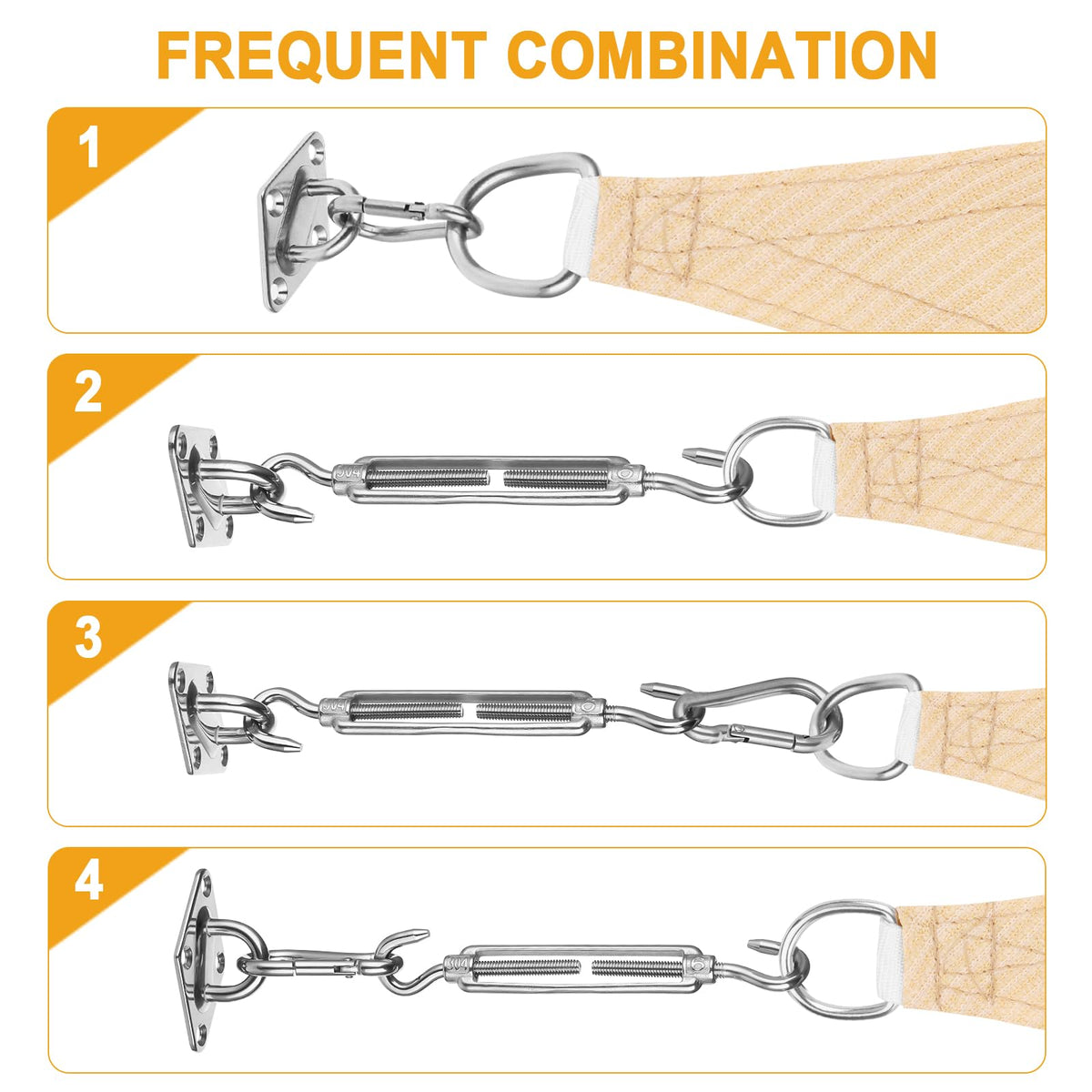 Duerer snap hooks for secure shade sail connections