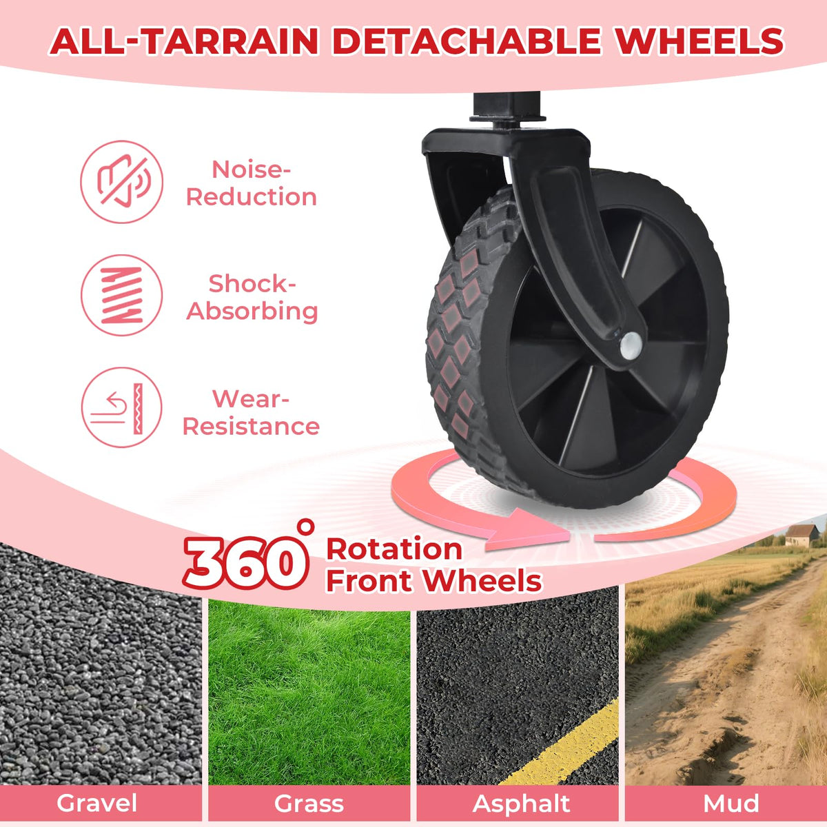 DUHKOI collapsible wagon 360-degree wheels glide on sand, grass, pavement.