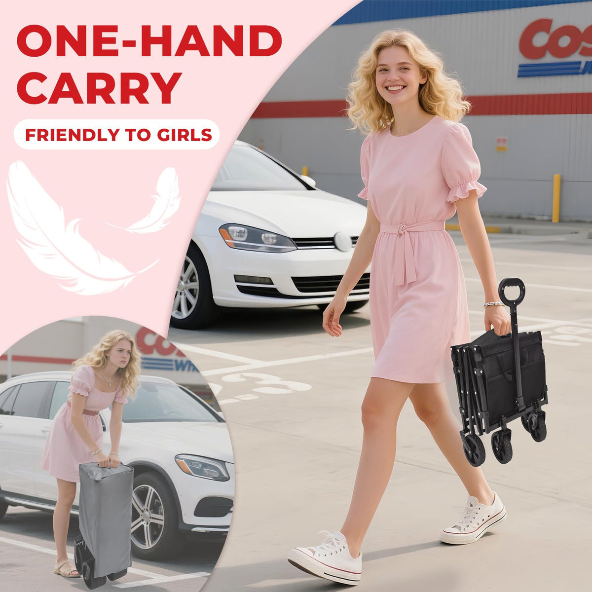 DUHKOI collapsible wagon 90L capacity ideal for groceries or camping gear.