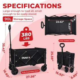 DUHKOI collapsible wagon assembled dimensions reveal generous 90L capacity.