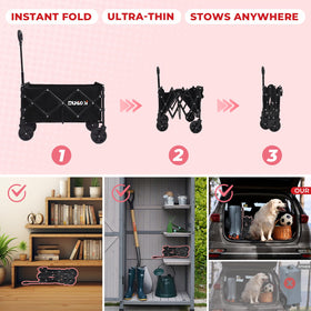DUHKOI collapsible wagon ergonomic telescoping handle reduces wrist strain.
