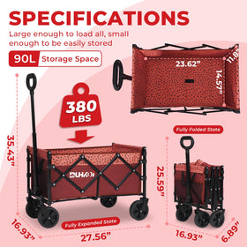DUHKOI collapsible wagon unfolded dimensions suitable for groceries and outdoor prep.