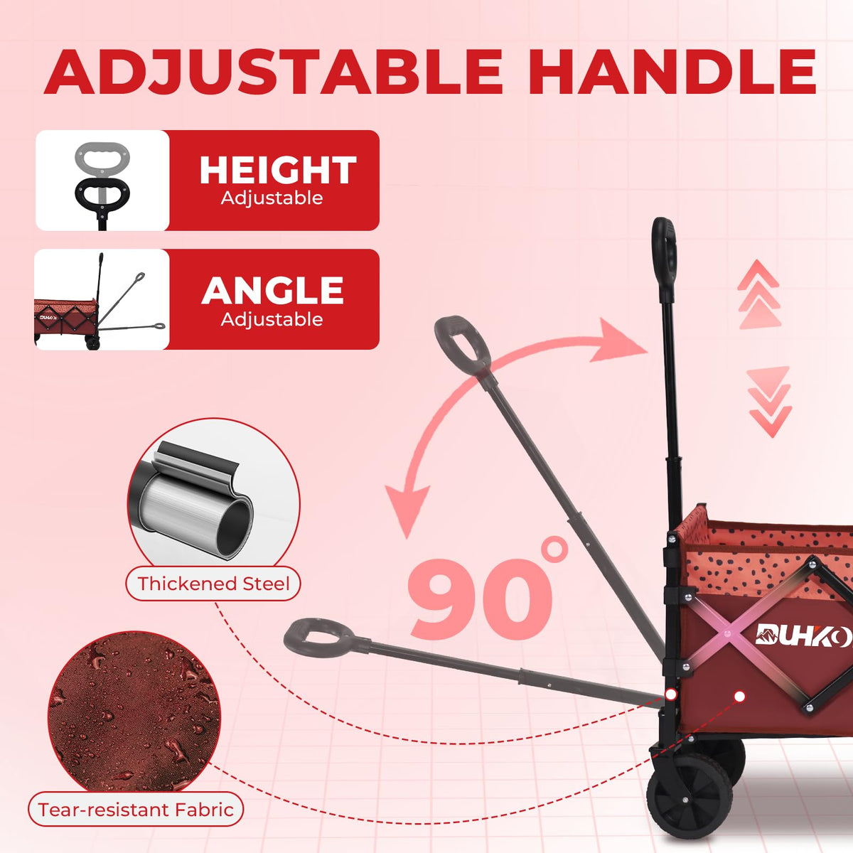 DUHKOI wagon ergonomic handle reduces wrist strain during use.