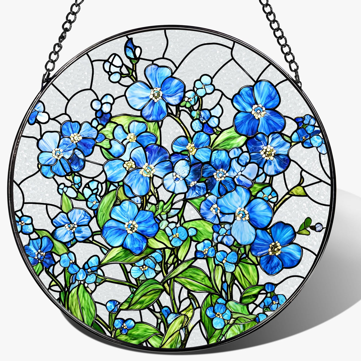 DUJITODOH Forget Me Not stained glass suncatcher brightens windows with vibrant colors