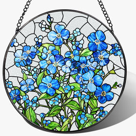 DUJITODOH Forget Me Not stained glass suncatcher brightens windows with vibrant colors