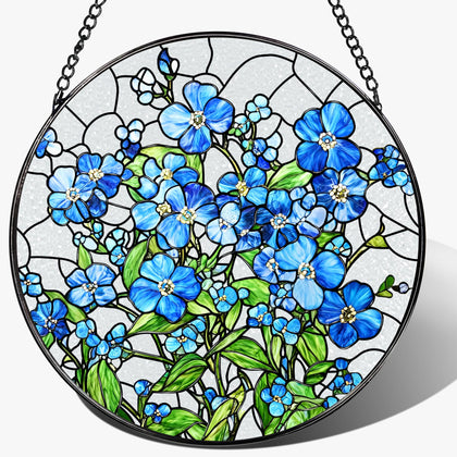 DUJITODOH Forget Me Not stained glass suncatcher brightens windows with vibrant colors