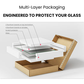 Dulles Glass 25in round tempered surface ideal as a furniture topper with durable protection.