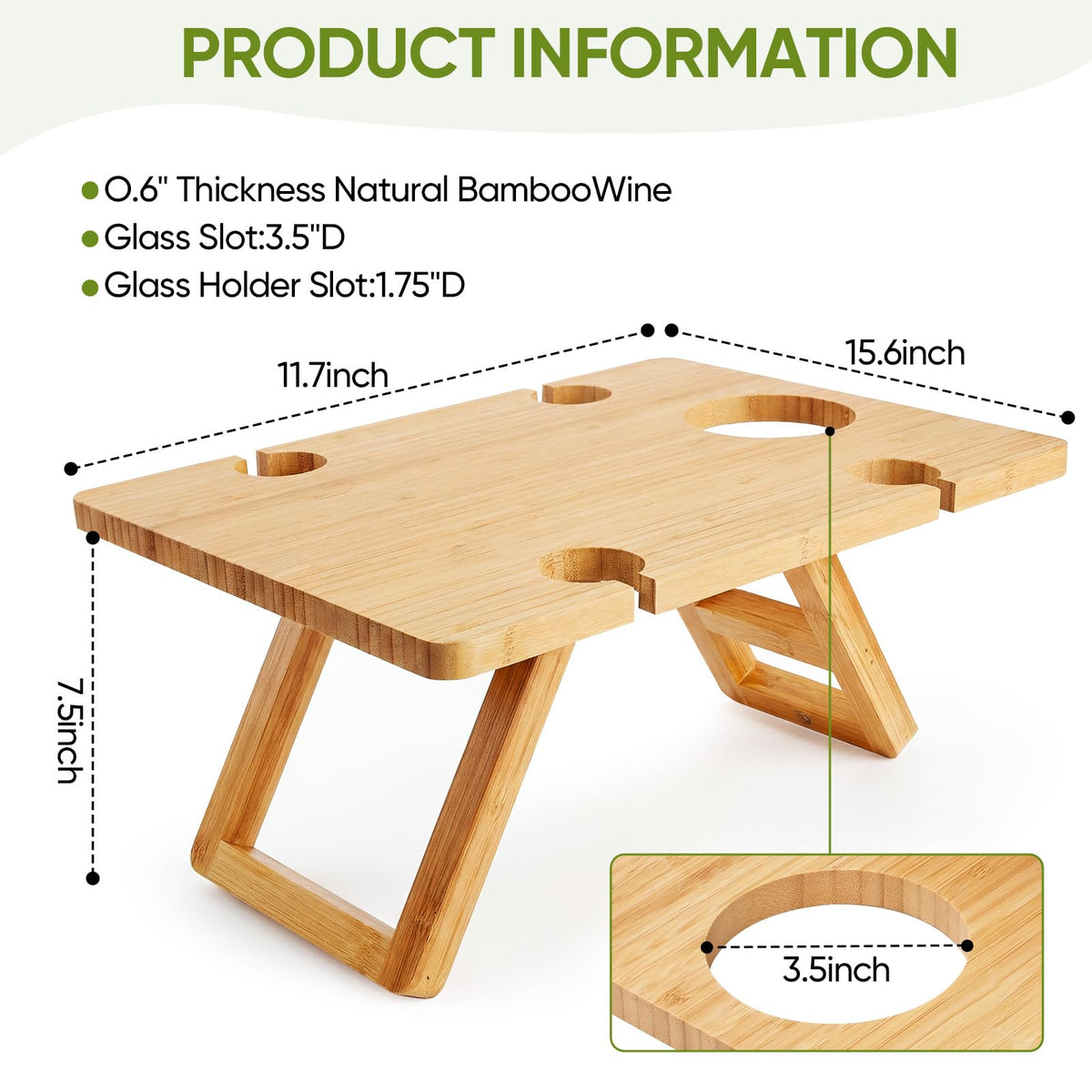 Dumbpec Bamboo Wine Picnic Table portable-design ideal for outdoor trips
