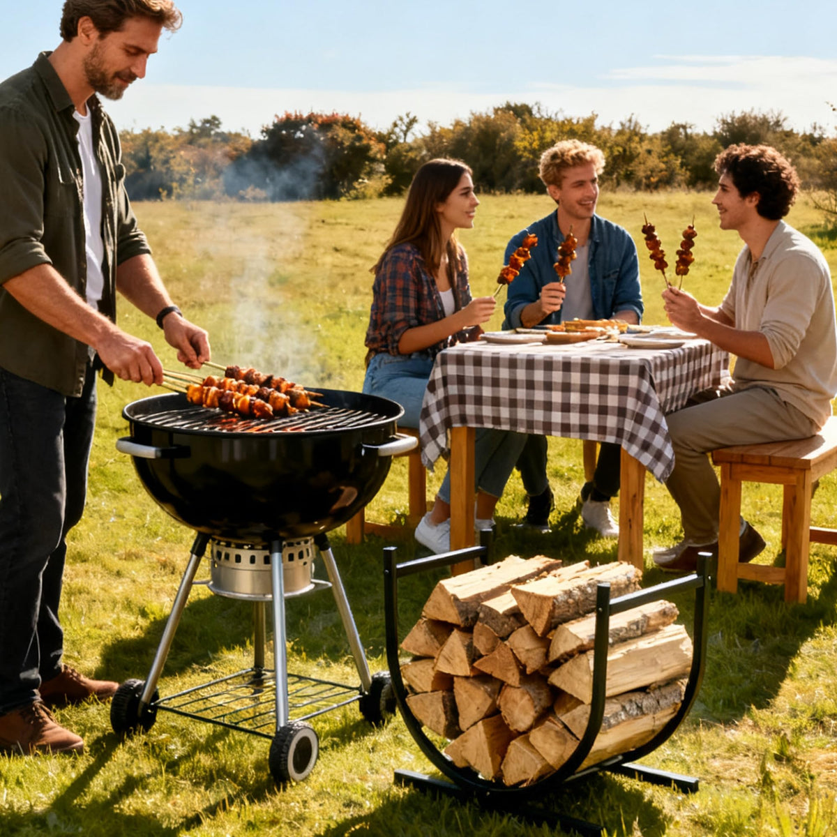 DUMOS elevated wood rack keeps logs off the ground for airflow