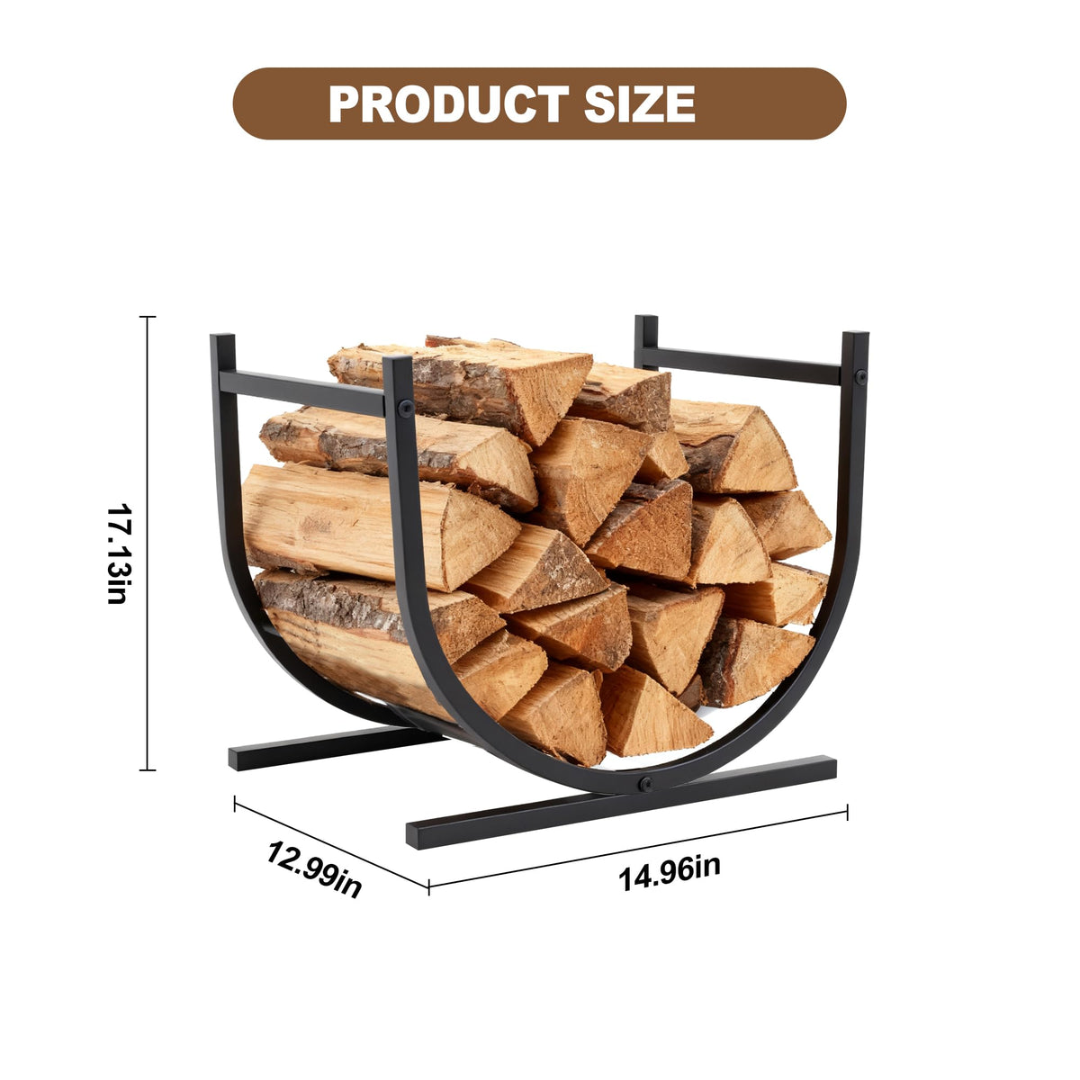DUMOS firewood rack suitable for indoor and outdoor use beside a fireplace