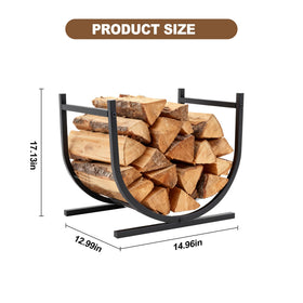 DUMOS firewood rack suitable for indoor and outdoor use beside a fireplace
