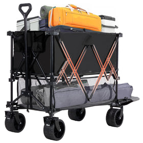 DUMOS folding wagon folded compactly for easy storage.