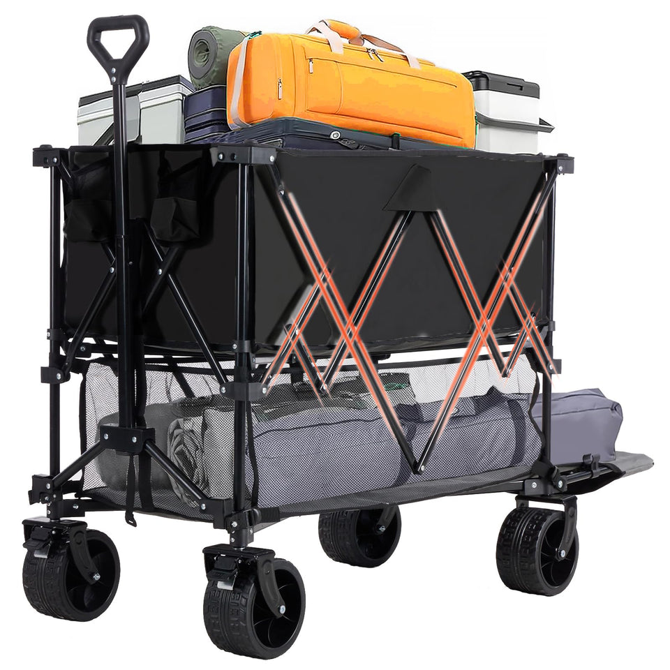 DUMOS folding wagon folded compactly for easy storage.