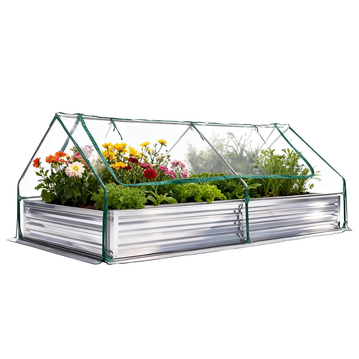 DUMOS galvanized raised garden bed with cover enables year-round growing.