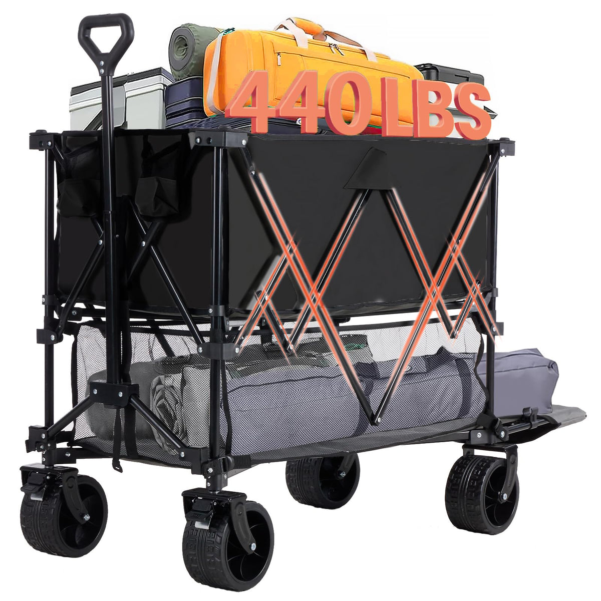 DUMOS heavy-duty double-decker wagon with 51in extender ready for heavy loads.
