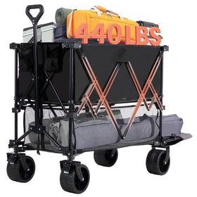DUMOS heavy-duty double-decker wagon with 51in extender ready for heavy loads.