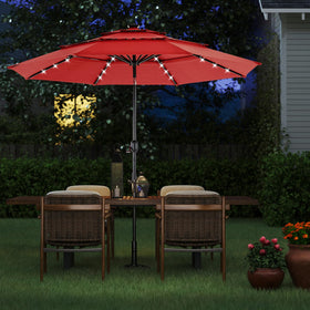 DUMOS red umbrella design adds festive atmosphere to outdoor spaces.