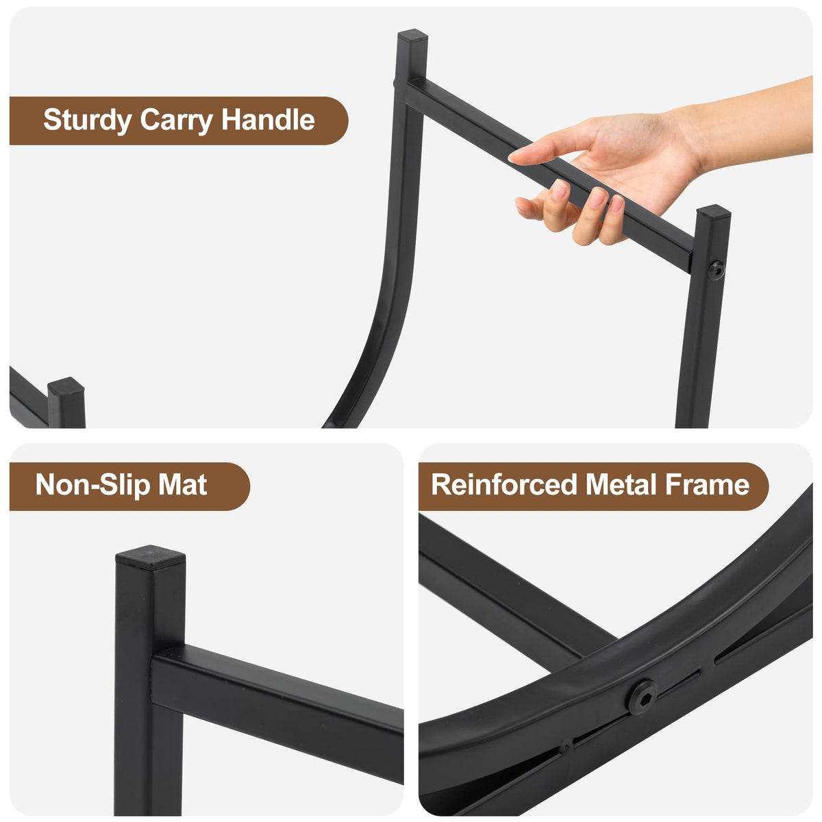 DUMOS canvas firewood carrier reduces trips from pile to rack
