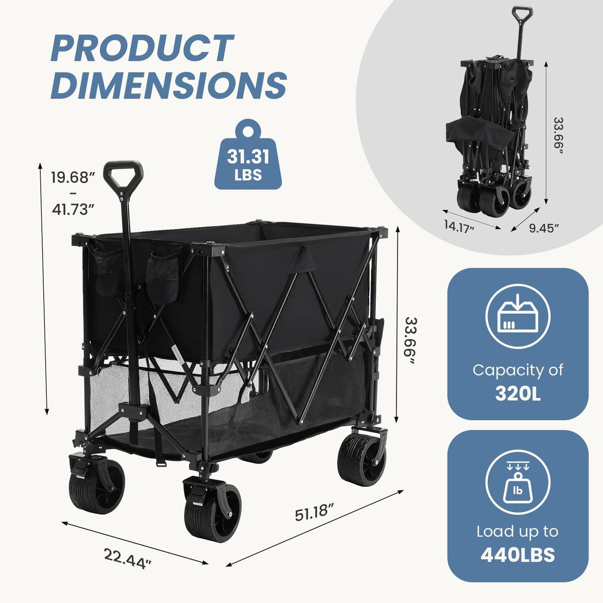 DUMOS wagon with brakes provides added security on slopes.