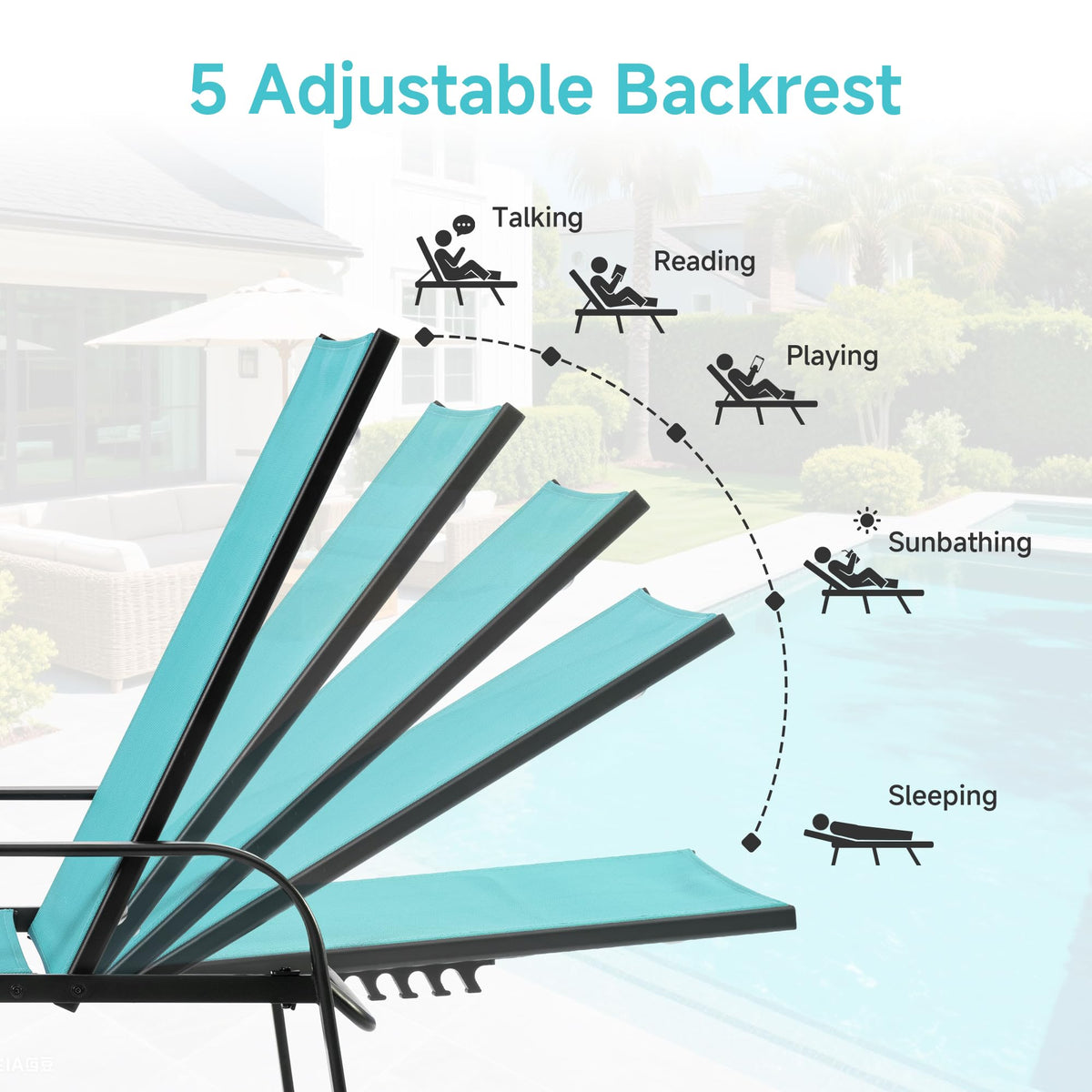 DUMOS waterproof sun lounger for deck, beach, or pool