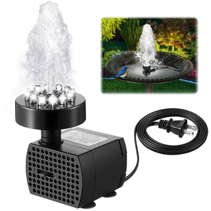 Dunkive bird bath fountain with 12 LEDs brightens outdoor water features