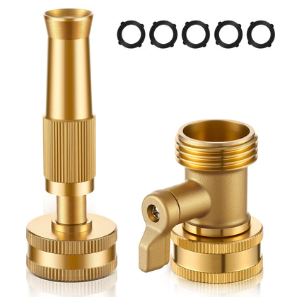 Dunkive brass hose nozzle close-up highlighting durable build for steady watering