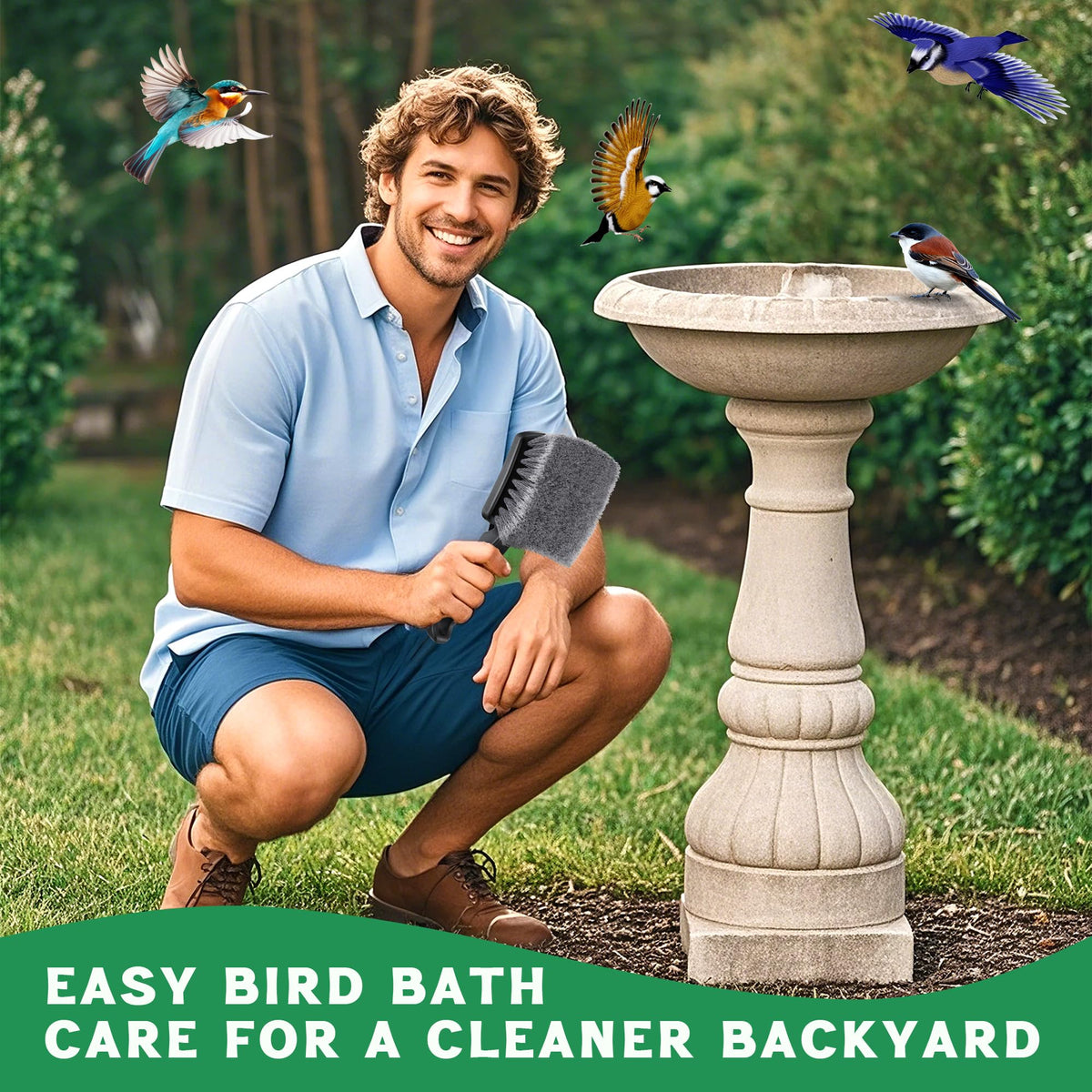 Dunkive cleaning tool ideal for outdoor bird bath maintenance