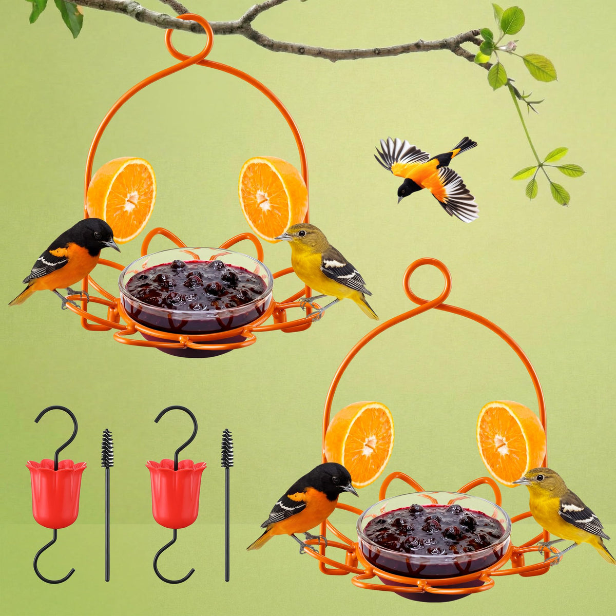 Dunkive oriole feeder in bright orange with multiple perches.