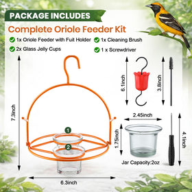 Dunkive Oriole feeder with glass cups installed for easy cleaning and nectar serving