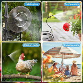 Dunkive misting system can be wrapped around trees, chairs, and umbrellas.