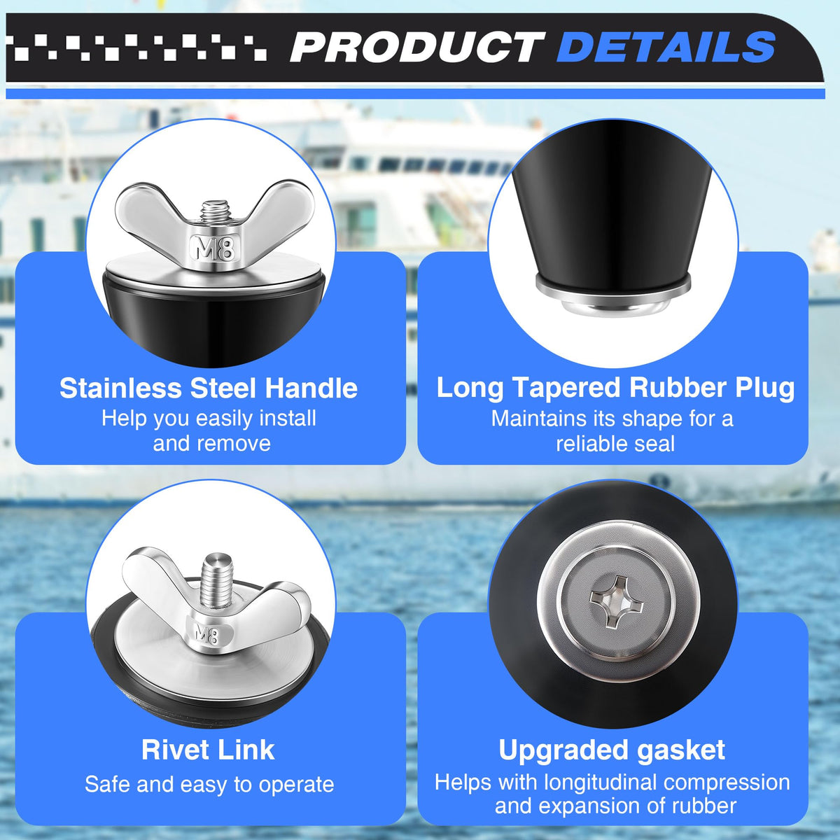 Dunkive plug features rubber body and stainless steel head for durability and rust resistance.