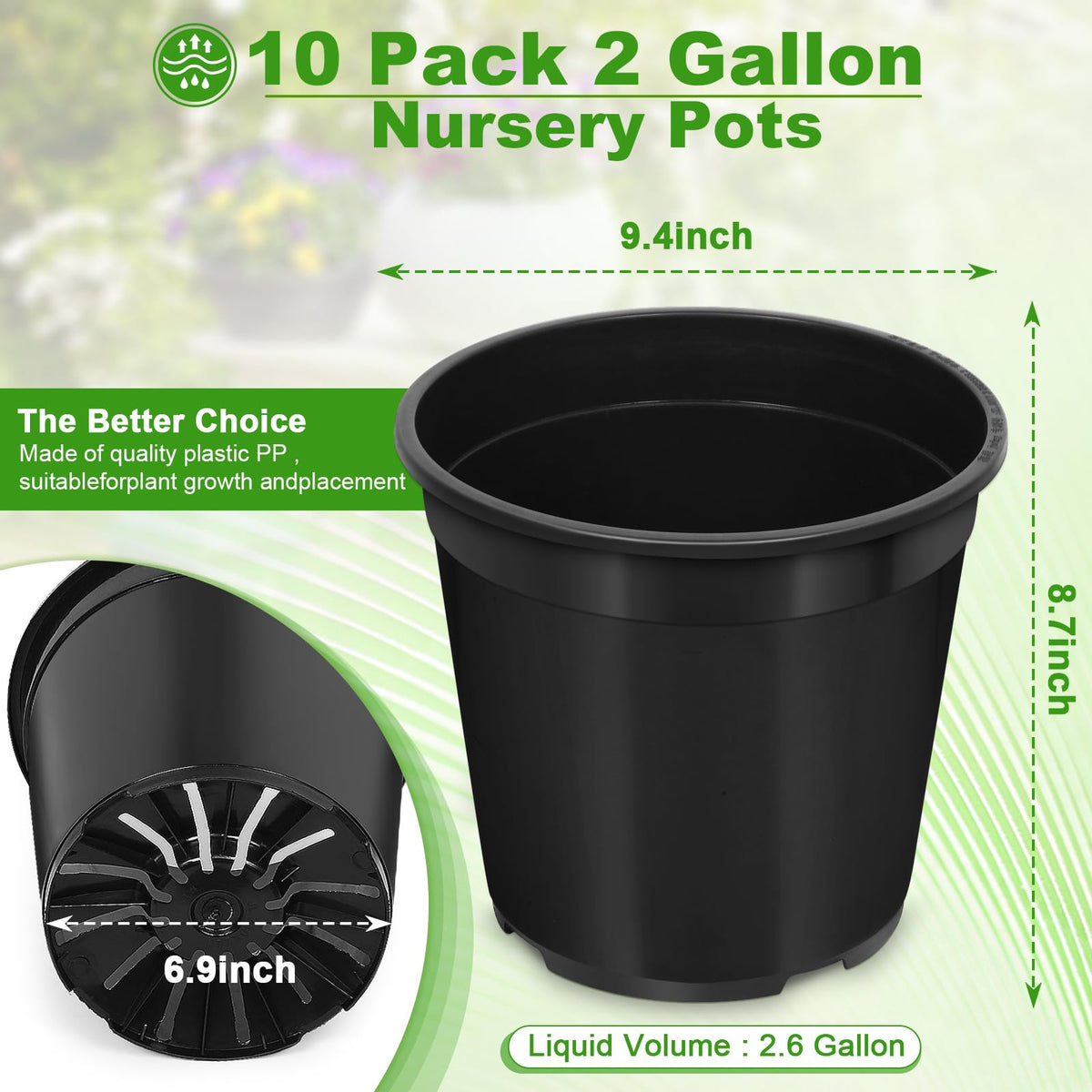 DUNPUTE 2-gallon pot bottom diameter 6.9 inches promotes balanced root growth.