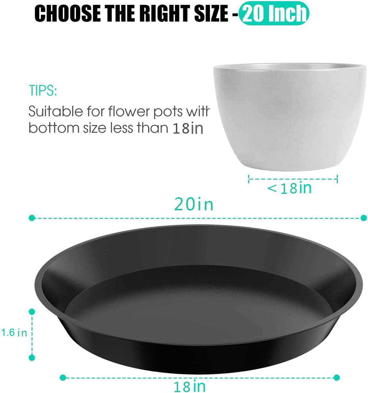 DUNPUTE plant saucer 14-inch top view; ideal for larger pots and dry surfaces.