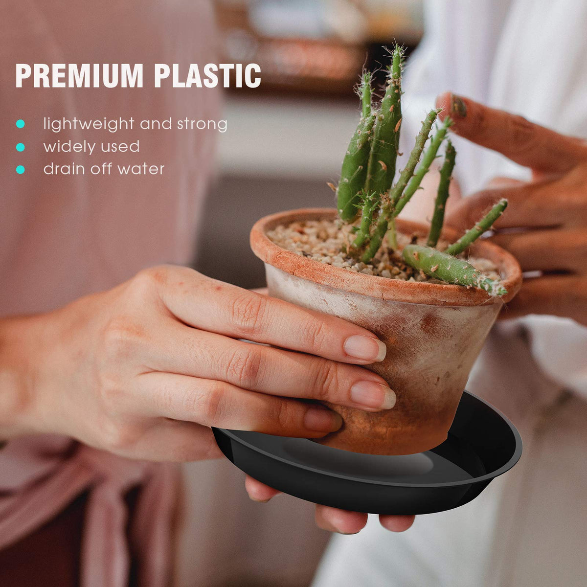 DUNPUTE plant saucer 8in side view fits larger pots with reliable leak containment.